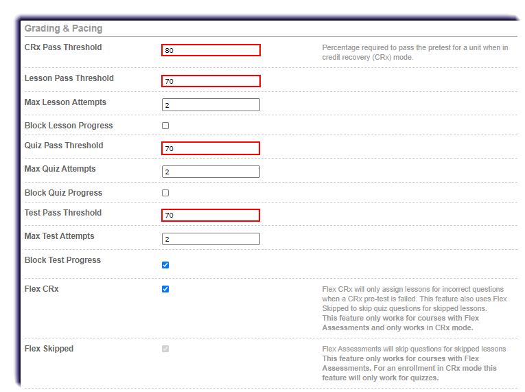 Editing Grading and Pacing Options Odysseyware